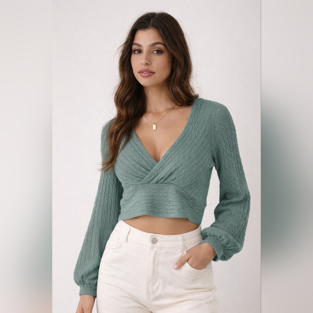 Zaful Green Ribbed Cropped Knit Top – Size M (US 4)
